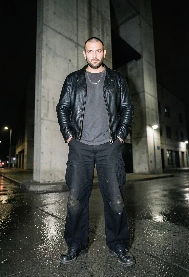 A 42-year-old queer Turkish-German man exuding quiet, unbothered veteran techno energy; he looks like he repairs modular synths for a living and hasn't faked a smile since 2014.