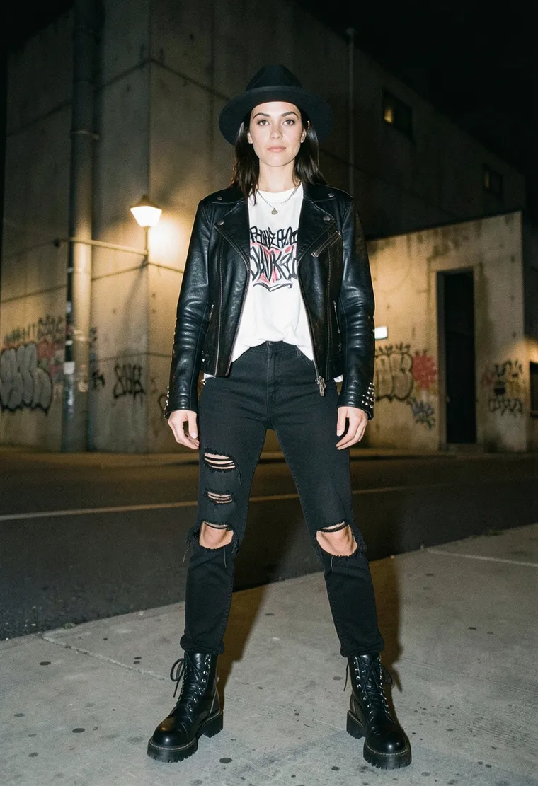 36-year-old cisgender woman, punk-goth aesthetic, Berlin techno head