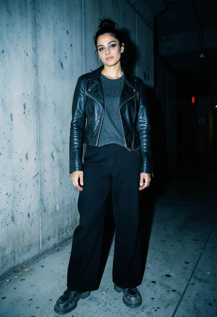 32-year-old Turkish-German woman, art gallery assistant, understated queer energy with industrial edge