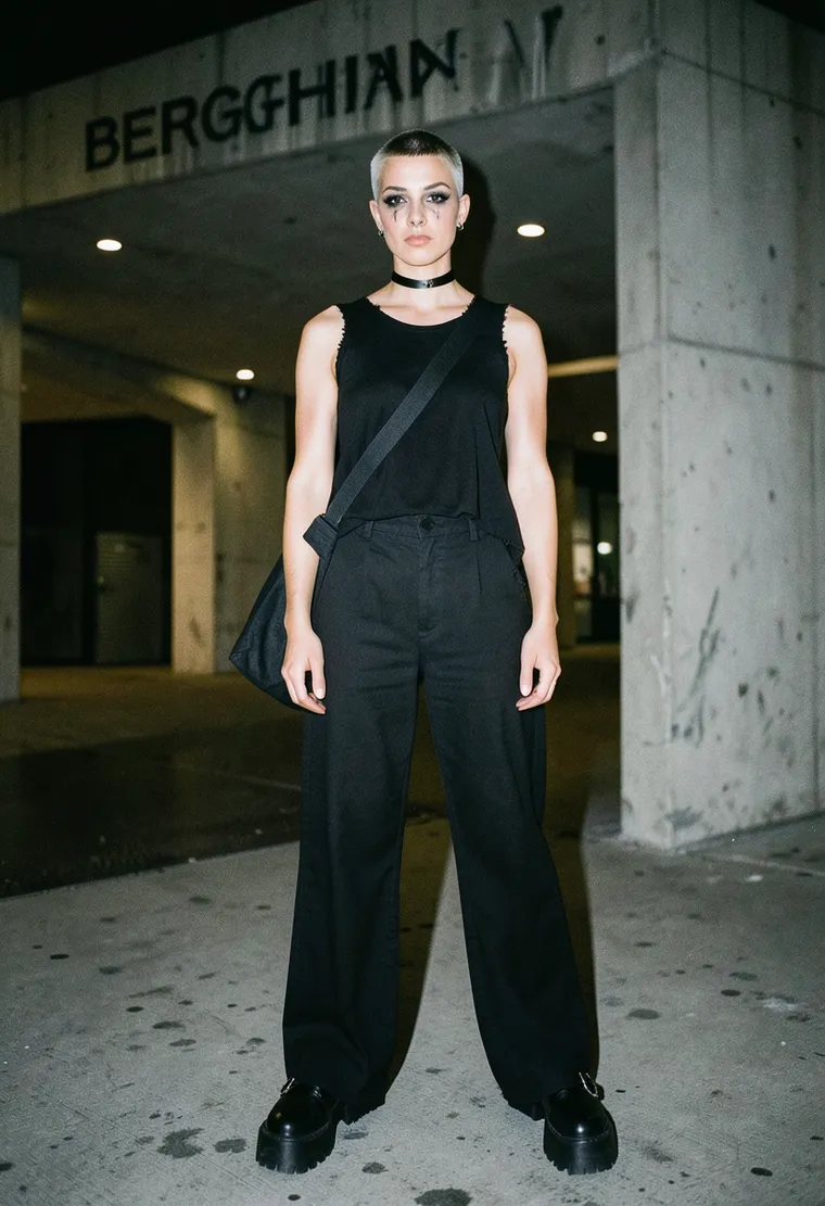 32-year-old Polish trans woman, lean and angular, been in the Berlin scene for 6 years, works at a Neukölln record shop, radiates quiet intensity
