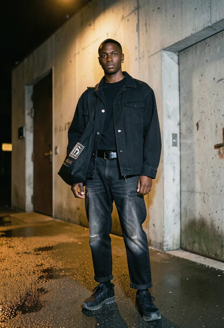 34-year-old mixed-race (Black German) non-binary person, lean and angular, with close-cropped natural hair and a practiced thousand-yard stare that says 'I was here before you knew what this place was'
