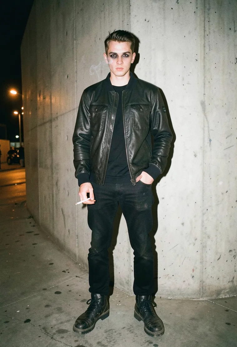 28-year-old non-binary Lithuanian with sharp cheekbones, draped in gothic melancholia and carrying the quiet intensity of someone who lost sleep to Aphex Twin B-sides