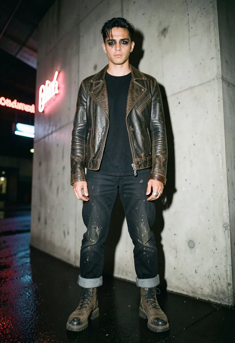 38-year-old androgynous mixed-race Berliner with permanent dark circles, moves like tired smoke, queer industrial scene veteran