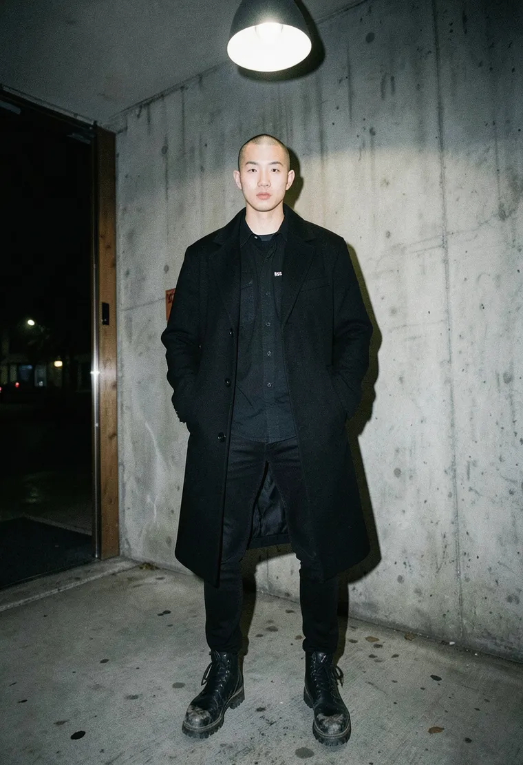 28-year-old non-binary Korean-German techno-head with a shaved head, sharp cheekbones, and a deadpan expression that says 'I’ve been queuing here every Saturday for three years'