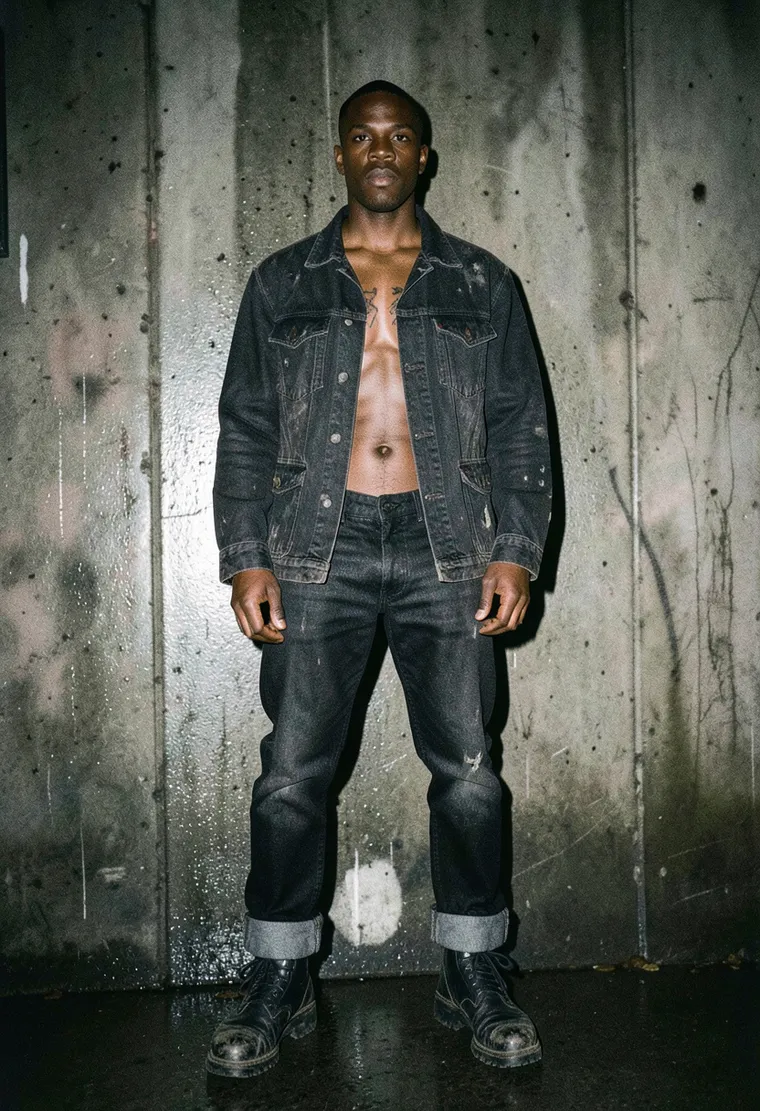 34-year-old queer black male, athletic but lean build, exuding a tired 'I just finished a 12-hour shift at a workshop' intensity.