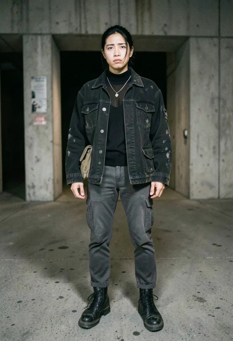 A 32-year-old non-binary Indonesian-German sound artist, perpetually tired but intensely focused, with a quietly intense aura and a deep love for industrial techno.