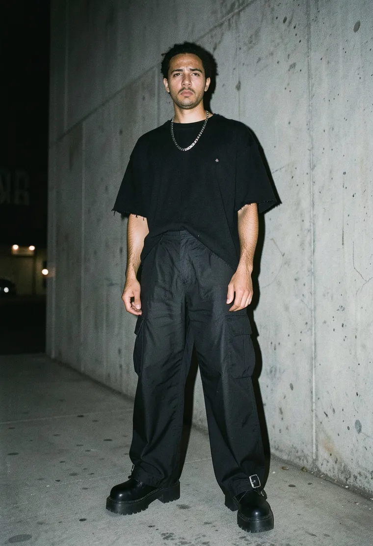 32-year-old non-binary person of mixed heritage, exhausted but focused industrial energy, looks like they've lived in Friedrichshain for a decade