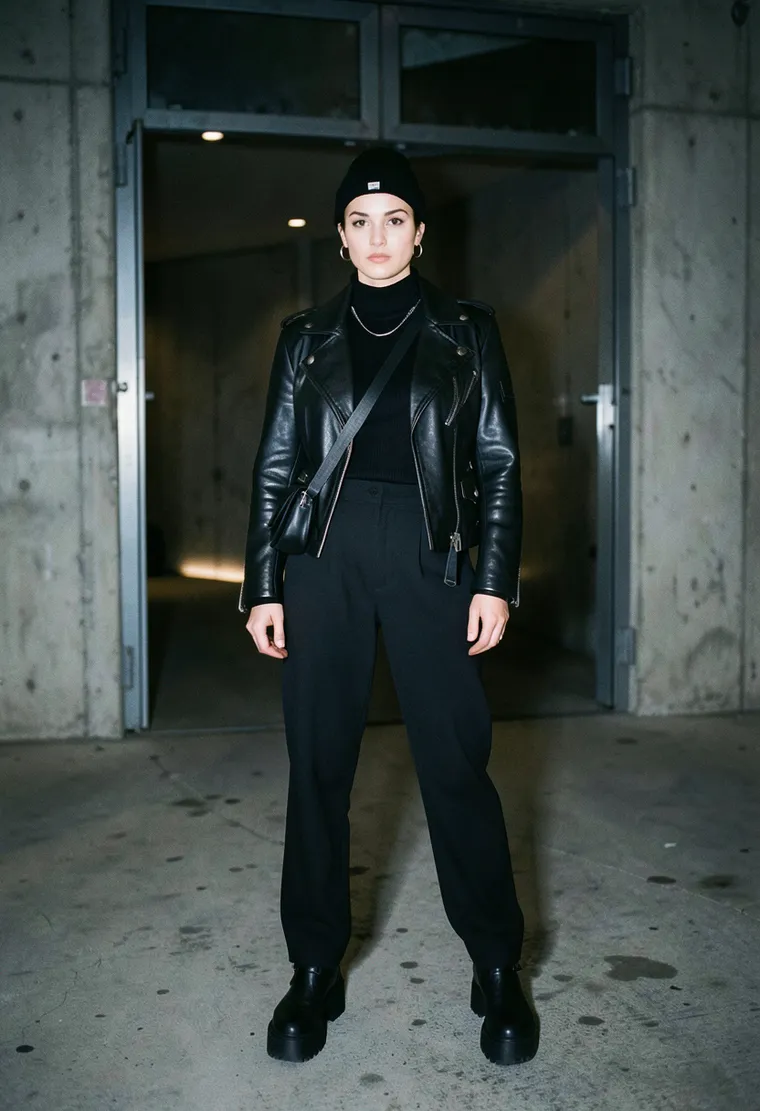 29, queer femme techno head with a calm, attentive Berlin attitude; moves with quiet confidence and nods to the music