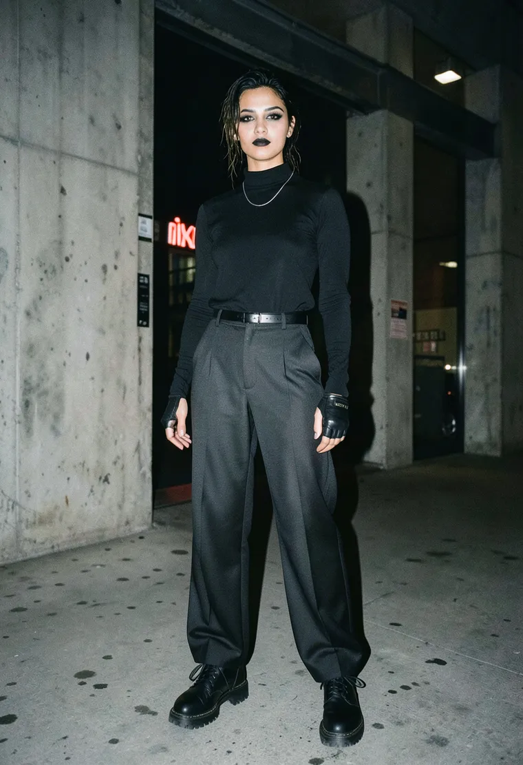 A 32-year-old non-binary person of mixed South Asian and German heritage, with a calm, mysterious energy and a background in industrial music production