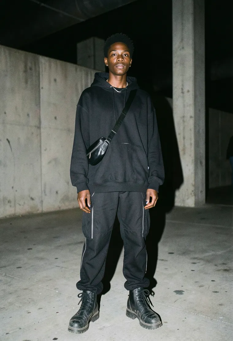 30-year-old Black non-binary techno aficionado with an understated edgy vibe