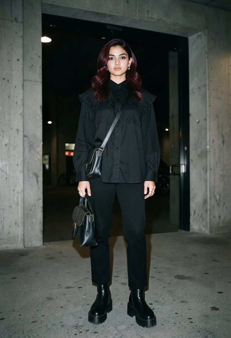 30-year-old non-binary person, South Asian descent, exuding calm confidence and artistic flair