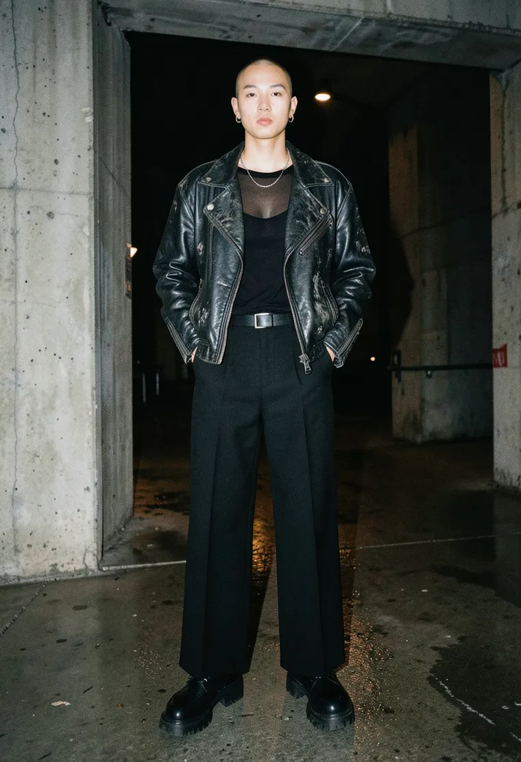 29-year-old Korean-German nonbinary with a shaved head and calm techno-head energy