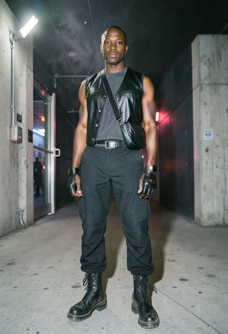 32-year-old Black nonbinary industrial designer, calm and sharp with understated dominance