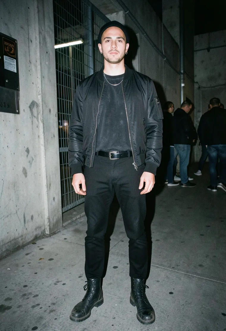32-year-old Turkish-German queer sound engineer, lean, shaved head, calm self-possessed energy
