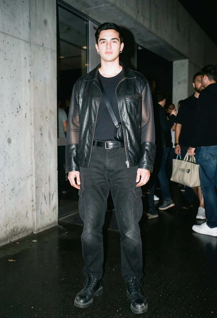 34-year-old Turkish-German nonbinary Berlin local, calm queer-industrial energy, looks like they came for the closing set not the photo.