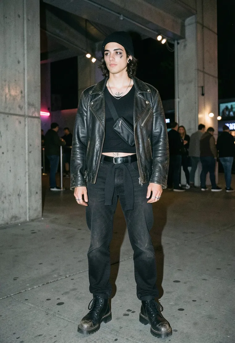 28-year-old Turkish-German non-binary Berlin local, lean and slightly androgynous, calm but intense energy, clearly there for the music, not the spectacle.