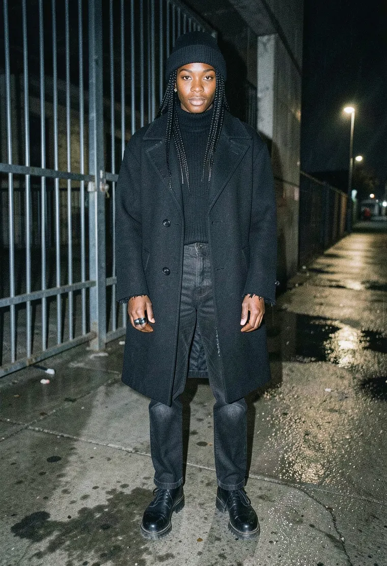 32-year-old non-binary Black Berlin resident who DJs at Säule and wears their hair in tight, glossy cornrows, moving with quiet, grounded focus — not performing, just existing in the rhythm