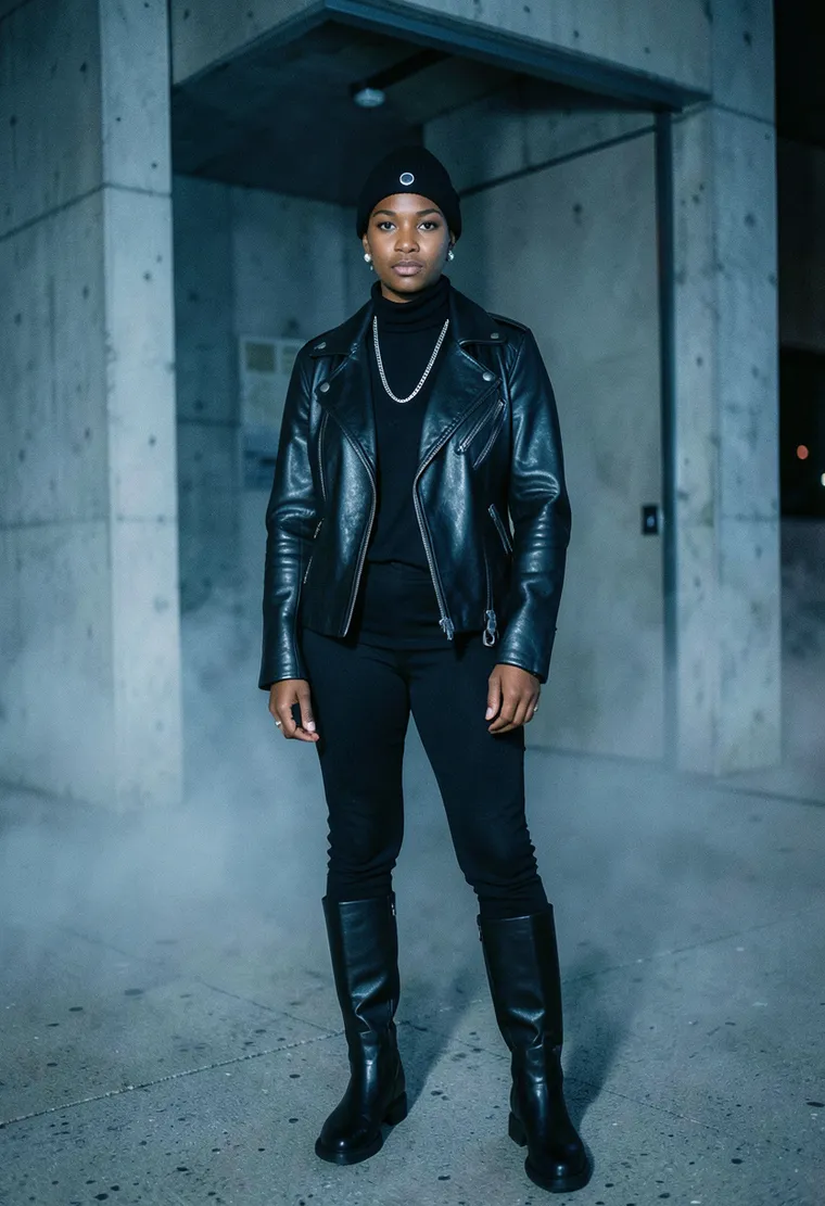 28-year-old non-binary queer techno head of mixed Nigerian/German heritage, low-key but sharp with a tech-curious edge