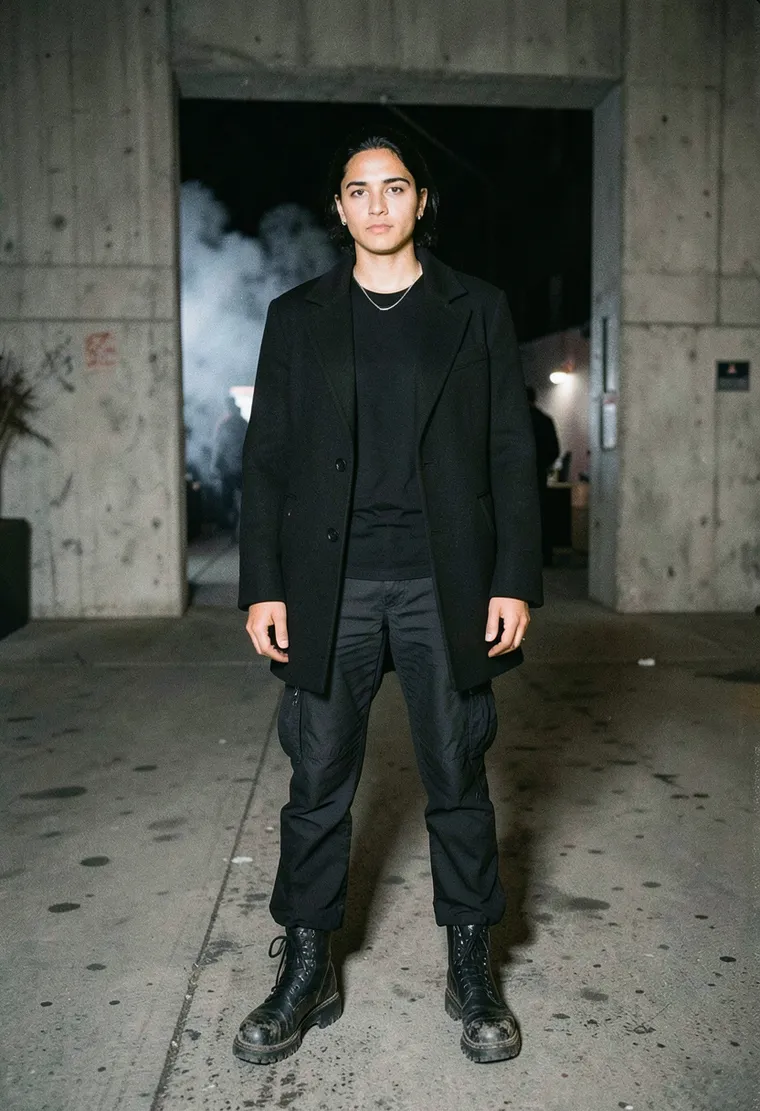 34-year-old non-binary sound engineer, Berlin-native with dark features, calm and observant