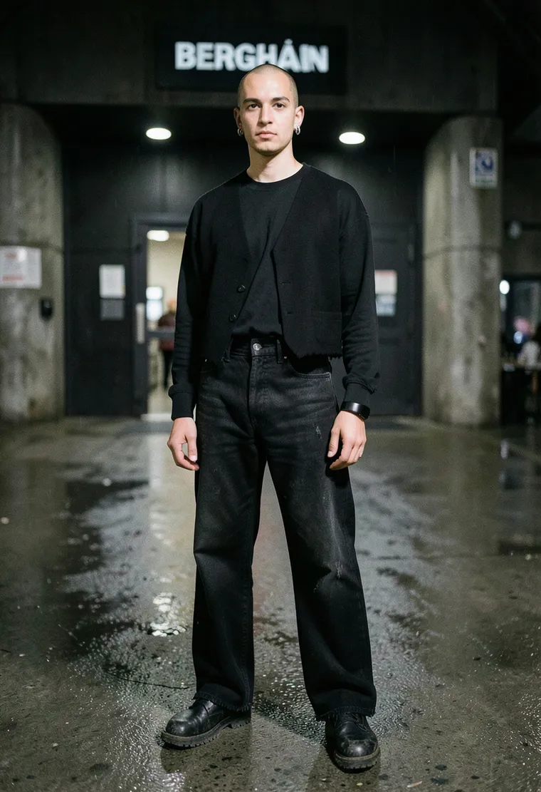 32-year-old non-binary Turkish-German industrial designer with a shaved head, steel septum ring, and quiet intensity