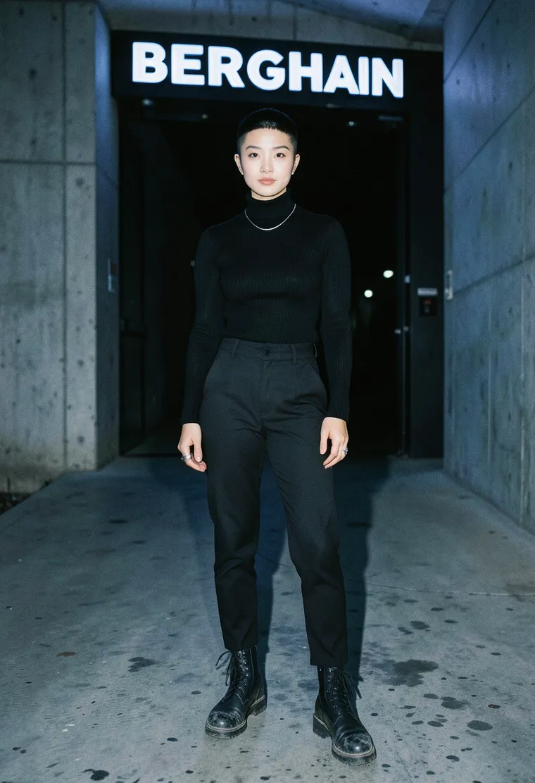 a 35-year-old East Asian queer femme architect with calm, unbothered energy and a history in Berlin's underground scene