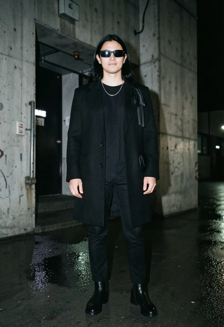32-year-old non-binary East Berliner of mixed German-Turkish heritage, calm, sharp-eyed, moves with quiet authority, long black hair tucked behind ears, wearing minimal makeup and a slight smirk — looks like they’ve been here 100 times before.