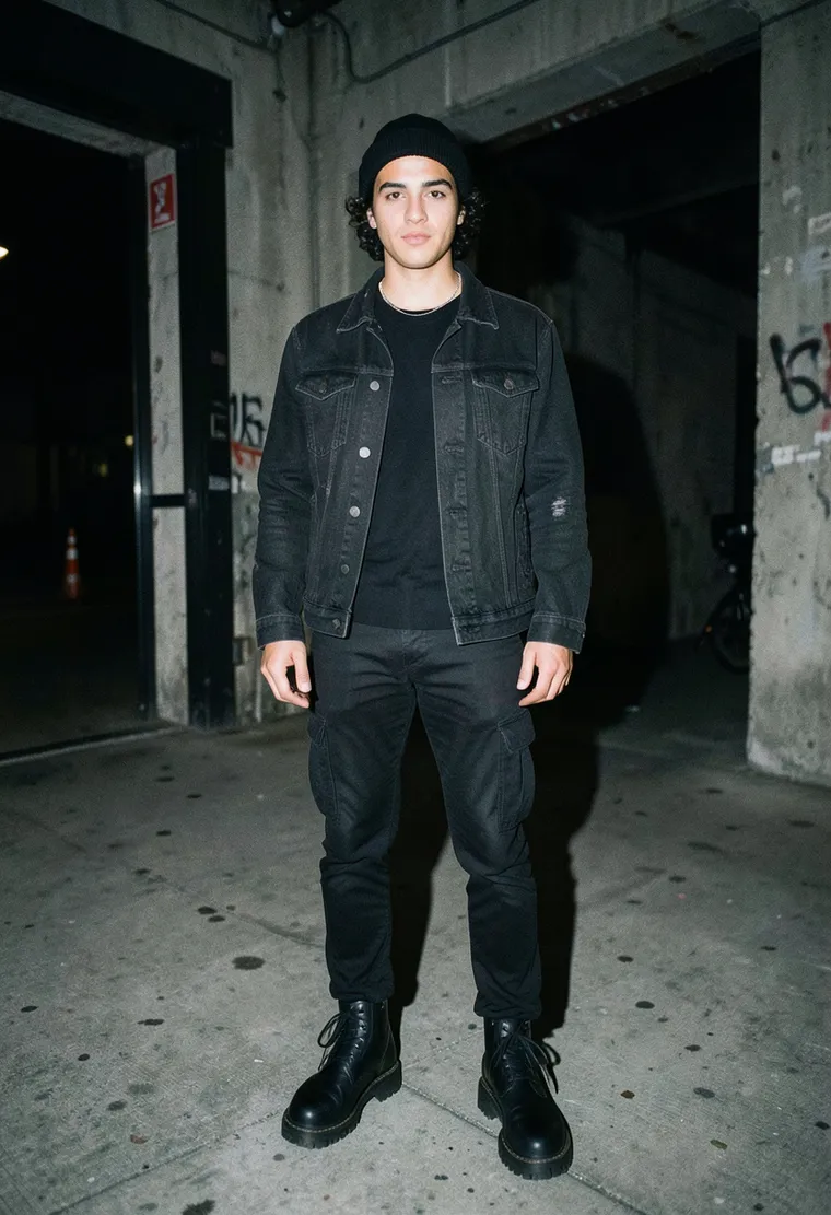32-year-old non-binary person of mixed European and North African descent, exuding quiet, worn-in confidence with a touch of industrial edge.