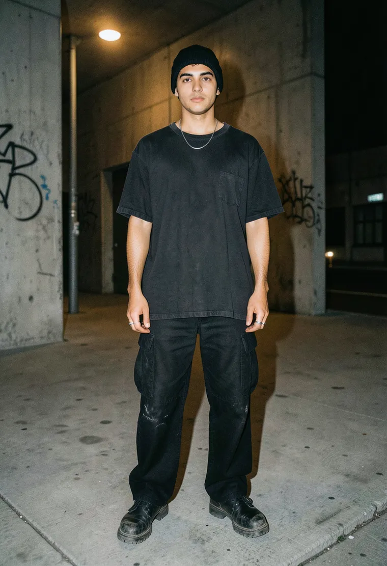 32-year-old non-binary Middle Eastern person, quiet intensity, been going to queer techno nights in Friedrichshain for years, moves like they belong.